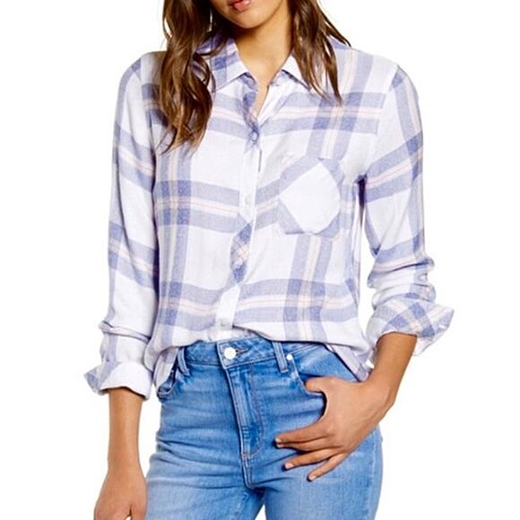 Rails Hunter Button Down Plaid Shirt in White Slate Rose Size XS - Picture 1 of 5